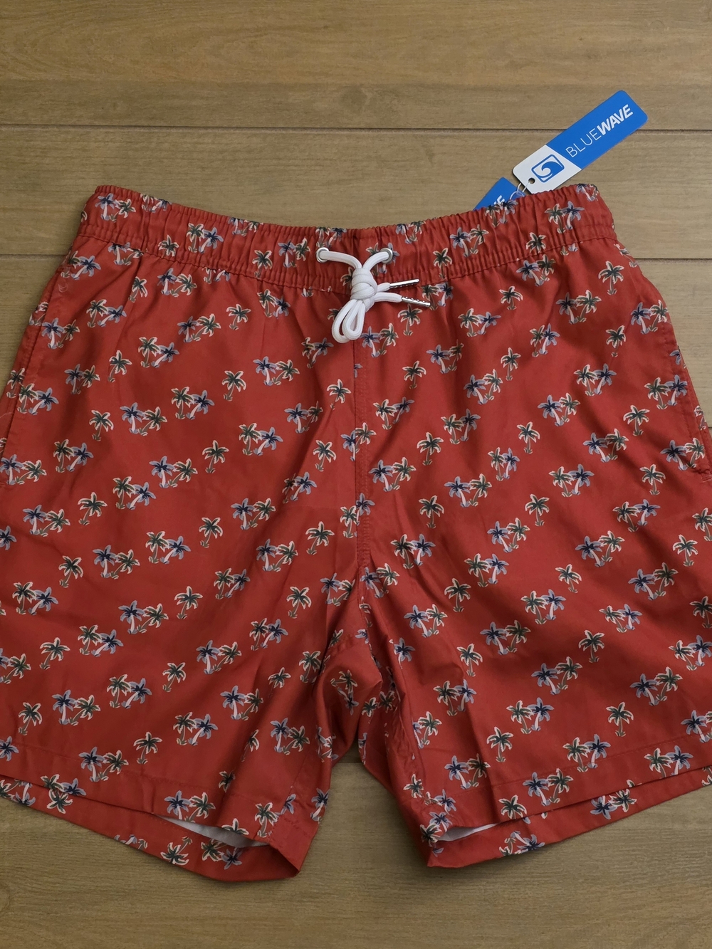 Blue WAVE Red Palm-Print Menβs Swim Shorts